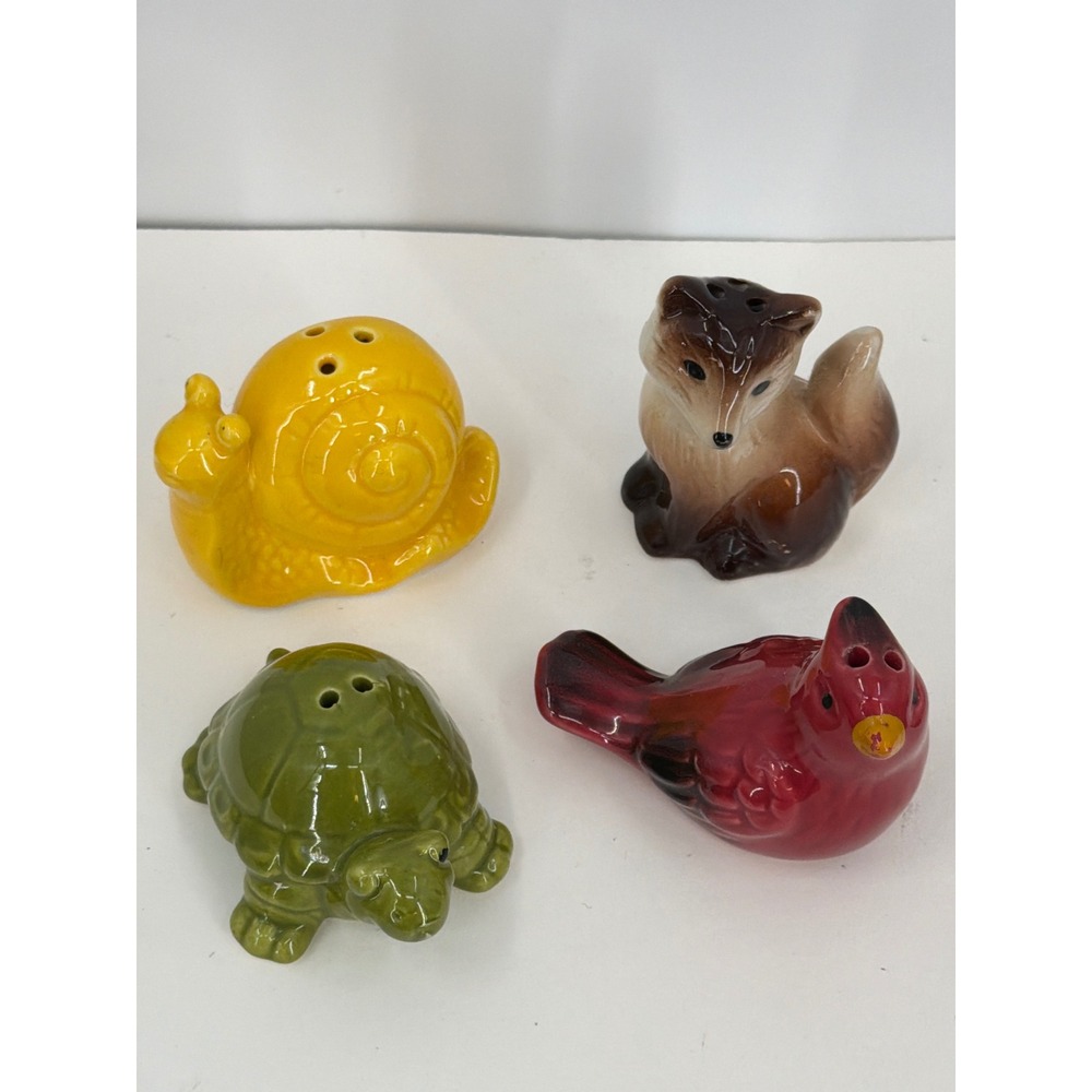 Vintage Style Ceramic Animal Salt and Pepper Shakers Set Fox Bird Snail Turtle